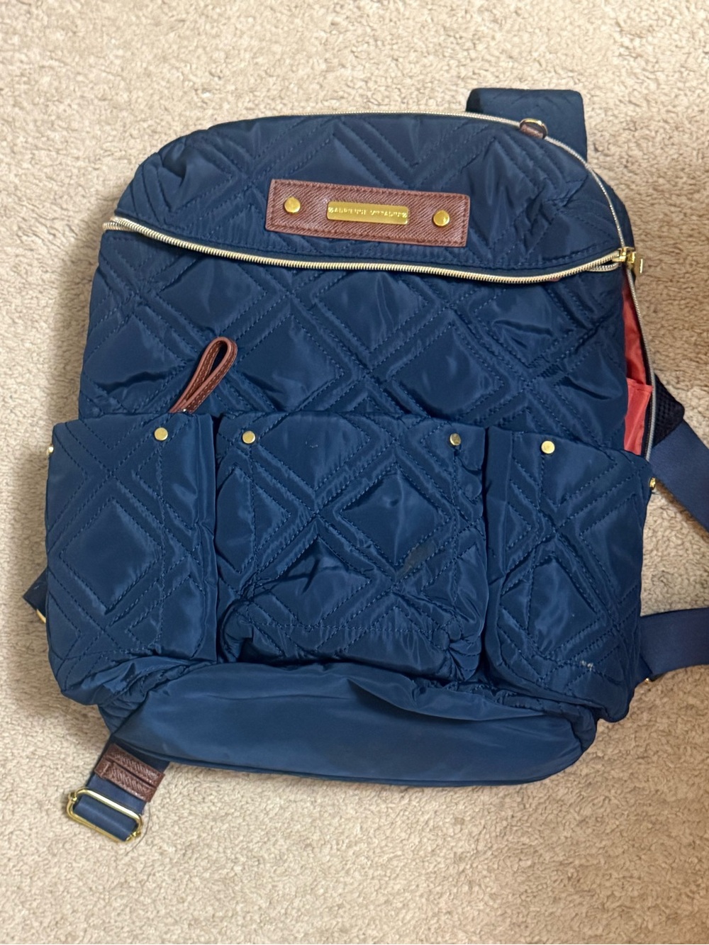 Quilted Navy Backpack with Front Pockets - Unbranded